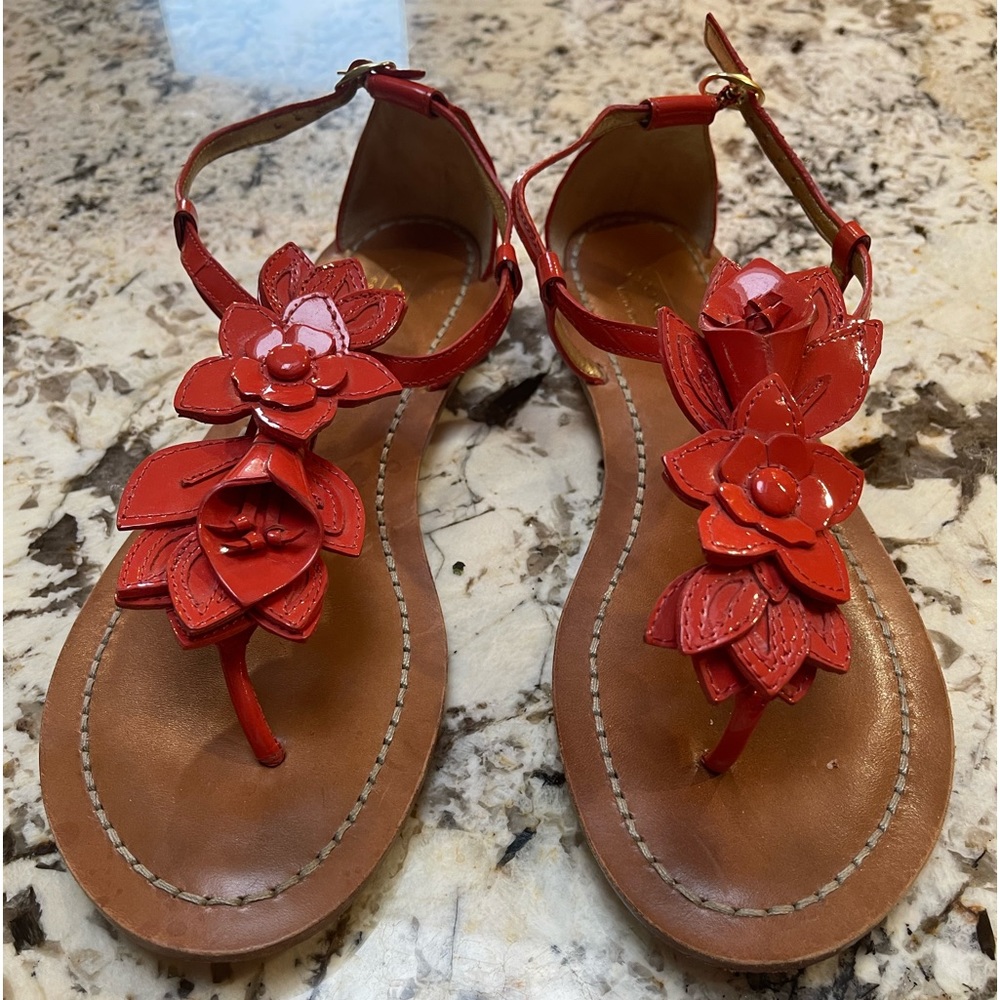 Coach floral sandals closed back flats leather supper fun